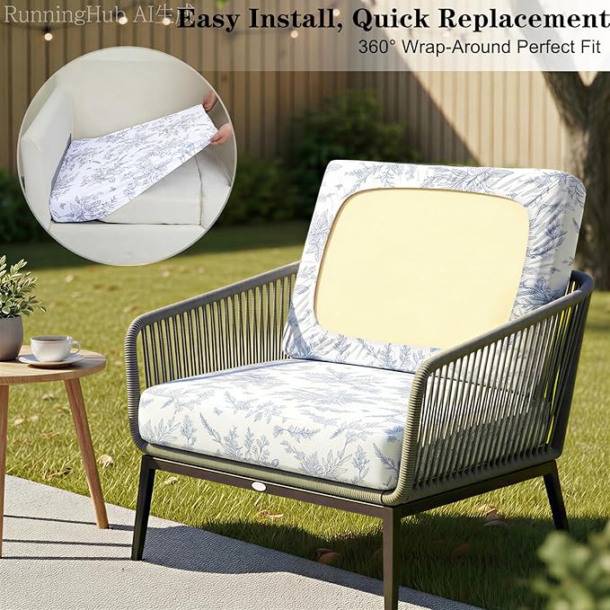 8-Piece High Elastic Outdoor Cushion Covers - Full Set Stretch Replacement Slipcovers for Seat & Back Cushions - Universal Fit for 4-Person Patio Sofa, Fits 20-27" Wide