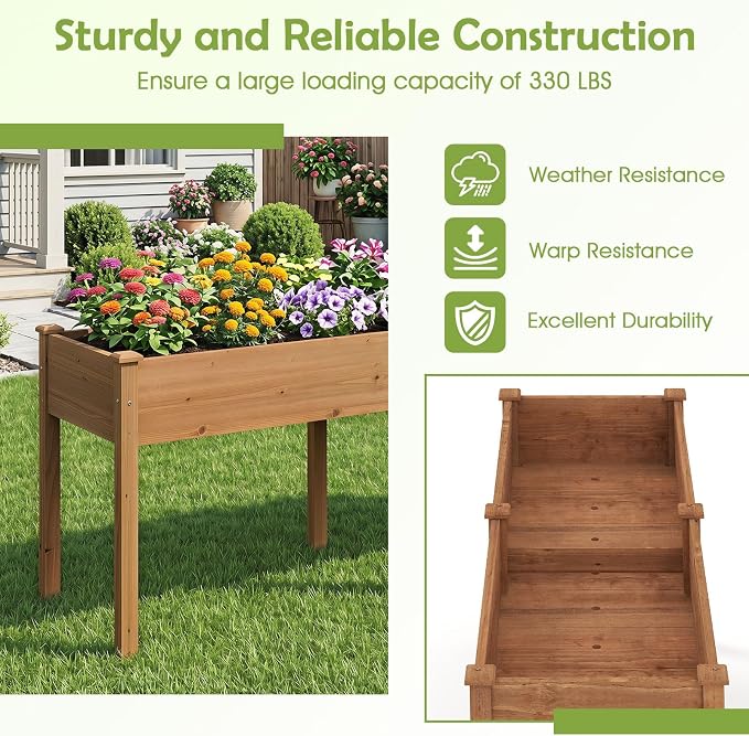 Giantex Raised Garden Bed, Elevated Wood Planter Box with Drain Hole, Gardening Planter Raised Bed for Planting Vegetables Flowers Succulents Herbs, 73" Lx23 Wx30 H
