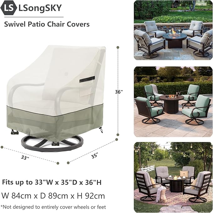 Patio Swivel Chair Cover 4 Pack,Waterproof Heavy Duty Outdoor Chair Covers,Outdoor Swivel Chair Cover for Patio Furniture Covers(33 W x 35 D x 36 H inches),Beige