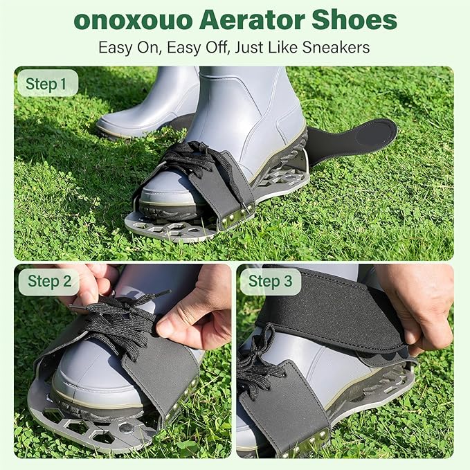 Aerator Shoes, Lawn Aerator Shoes for Grass with Thickened Metal Base, Longer Steel Spike, Aeration Shoes for Lawn with Adjustable Straps, Fully Assembled Aerating Shoes for Lawn Yard - Black