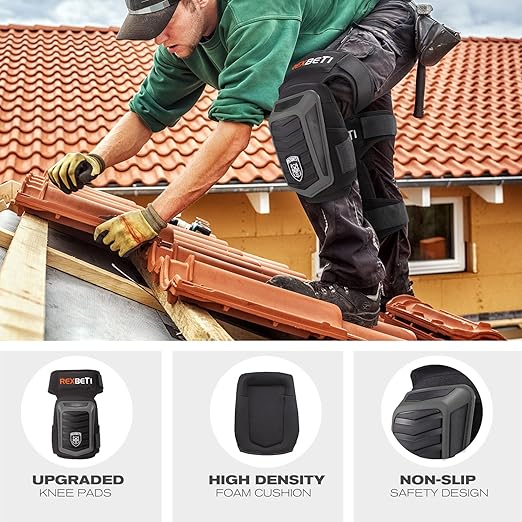 REXBETI New Upgraded Knee Pads for Work, Construction Knee Pads for Men, Heavy Duty Comfortable Anti-Slip Foam Gel Knee Pads for Gardening Flooring and Cleaning, Extra 4 Extension Straps, Gray