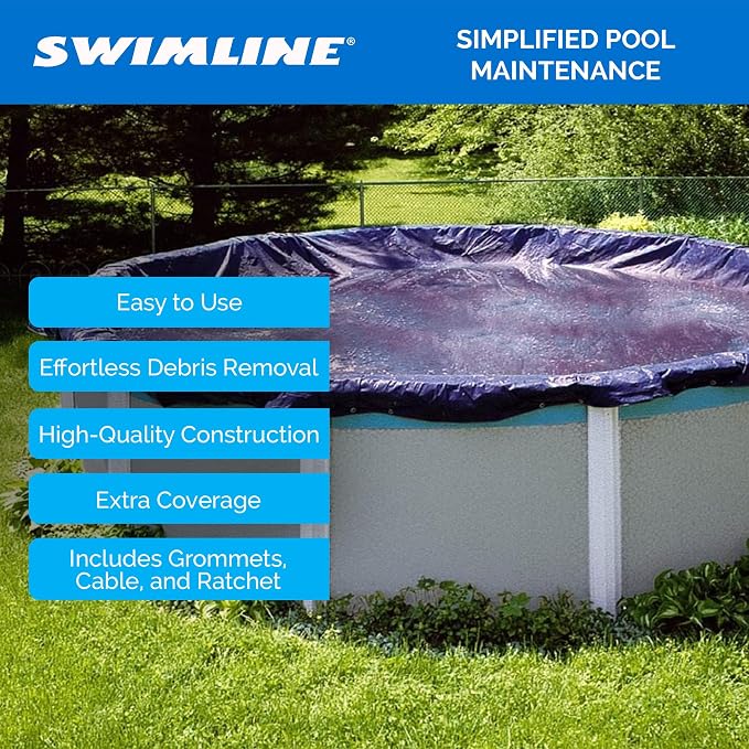 SWIMLINE HYDROTOOLS Super Guard Heavy Duty Pool Cover For Above Ground Swimming Pools |31 FT Cover | Blue / Black | Winch & Cable Included | UV Protected For 28 FT Round Pools | PCO831