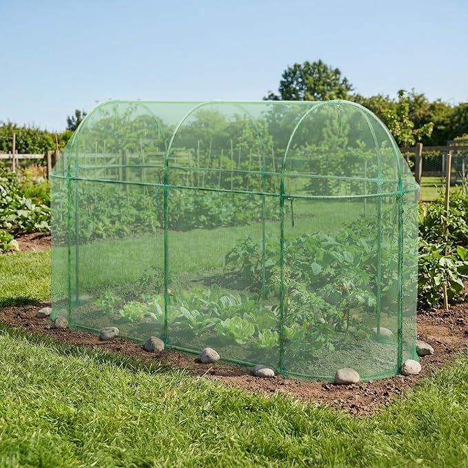 BPS Crop Cages for Garden Plant, 10x3x5 Ft Plant Netting Protection Tent with Zippered Door for Plants, Raised Garden Bed Cover with Frame for Vegetables, Fruits and Flowers