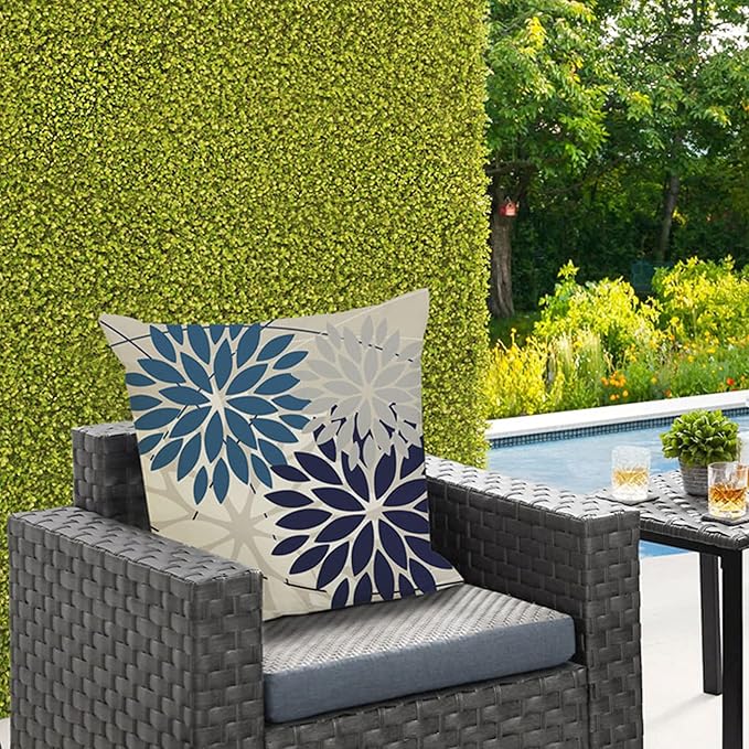DFXSZ Outdoor Throw Pillow Covers 18x18 Inch Set of 2 Spring Summer Geometric Elegant Decorative Throw Pillows Blue Outdoor Waterproof Pillow Covers for Patio Funiture Garden Couch 158A18