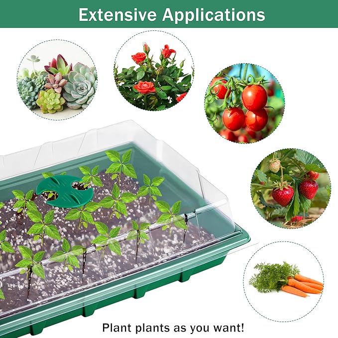 Hahood 6 Pack Seed Starter Tray Kit with 120 Square Peat Pots for Seedlings, Including Plants Labels, Planting Tools, Growing Trays Plastic Germination Tray Paper Starter Pods for Plant Seeds, Green