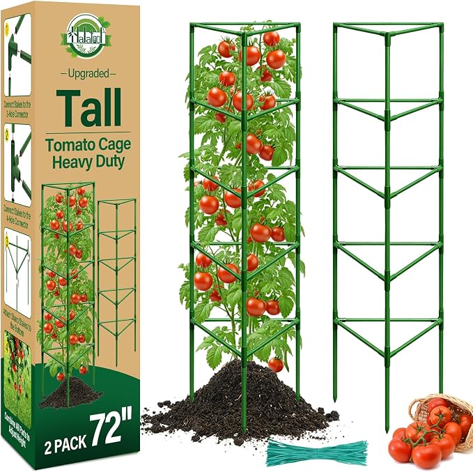 Halatool 72 Inch Extra Tall Tomato Cages for Garden, 2 Pack Heavy Duty Metal Plant Support Stakes for Climbing Plants, Adjustable Large Trellis for Outdoor Raised Garden Bed Vegetables Flowers Fruits