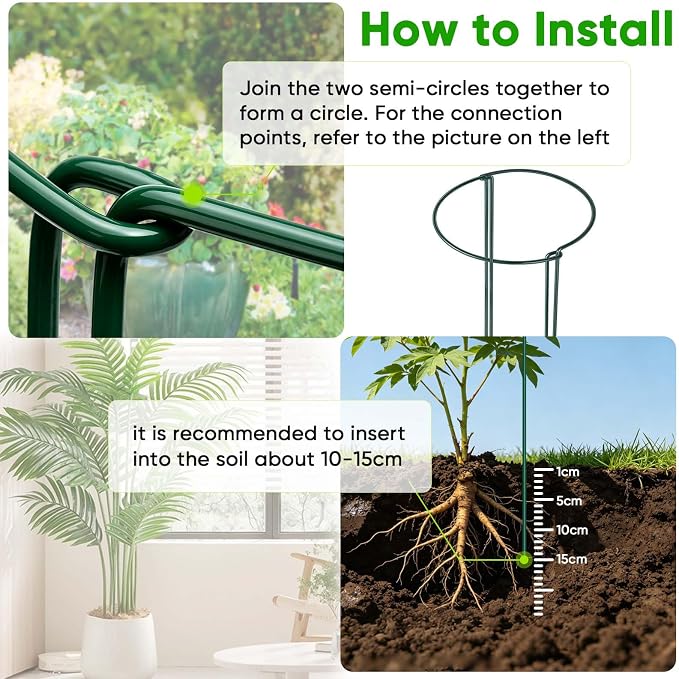 HiGift Peony Cages and Supports 24" H x 10" W, 8 Pack Tall Snake Plant Support Stake Half Round Metal Garden Stake for Indoor and Outdoor Plants, Flower Support Ring Border for Tomato,Hydrangea,Rose
