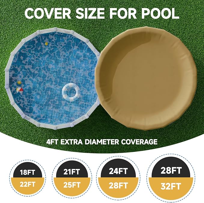 [Ultra Thick] 21FT Round Winter Pool Covers for Above Ground Pool Covers Easy Install 195GSM 500D,UV & Tear Resistant, Upgraded Heavy-Duty Winch, Reinforced Edges,Extra 4Ft Overlap Beige