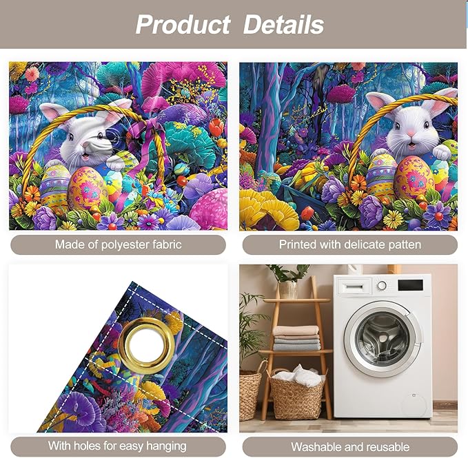 6 * 13FT Easter Bunny Garage Door Cover Decorations Easter Garage Door Banner for Outdoor Indoor Easter Party Photography Backdrop