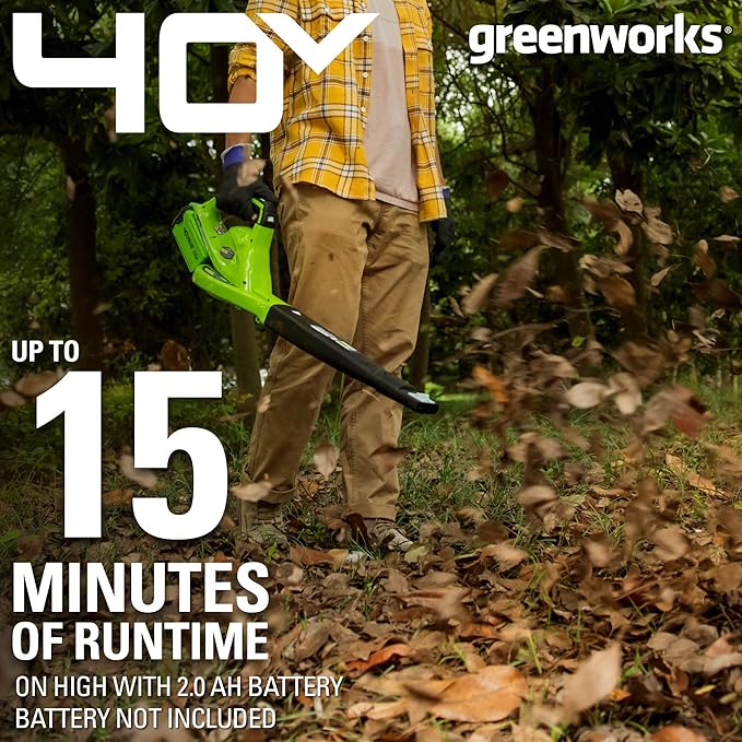 Greenworks 40V 16" Cordless Electric Lawn Mower + 40V Sweeper (150 MPH), 4.0Ah Battery and Charger Included