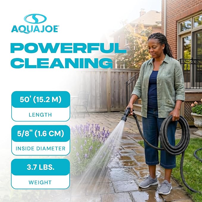 Aqua Joe FiberJacket Garden Hose, Lightweight and Kink-Resistant, Durable Fabric Hose with Metal Fittings, 600 PSI Max, 50' x 5/8" Diameter