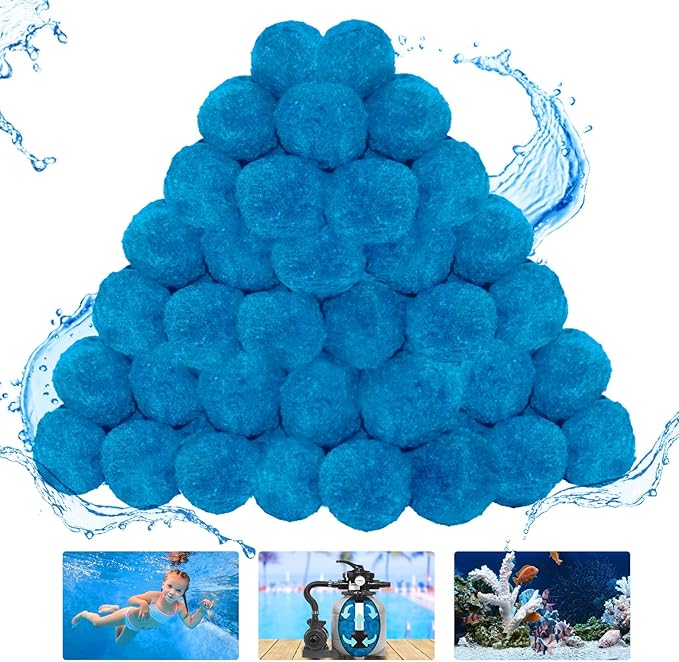 WLLEYAY 3.1 lbs Pool Filter Balls, New Upgrade Efficient Swimming Pool Filter Sand Alternative, Reusable Eco-Friendly Blue Filter Media Balls, Replace 110 lbs Filter Sand, Lasts for Several Seasons