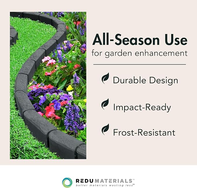 TierraVerde 12-Pack 12”x4” Stomp Rubber Edge Stone, Grey – Faux Landscape Border Decor for Patios, Paths, Play Areas & Gardening – DIY No-Dig Edging Block for Outdoor Decorative Projects