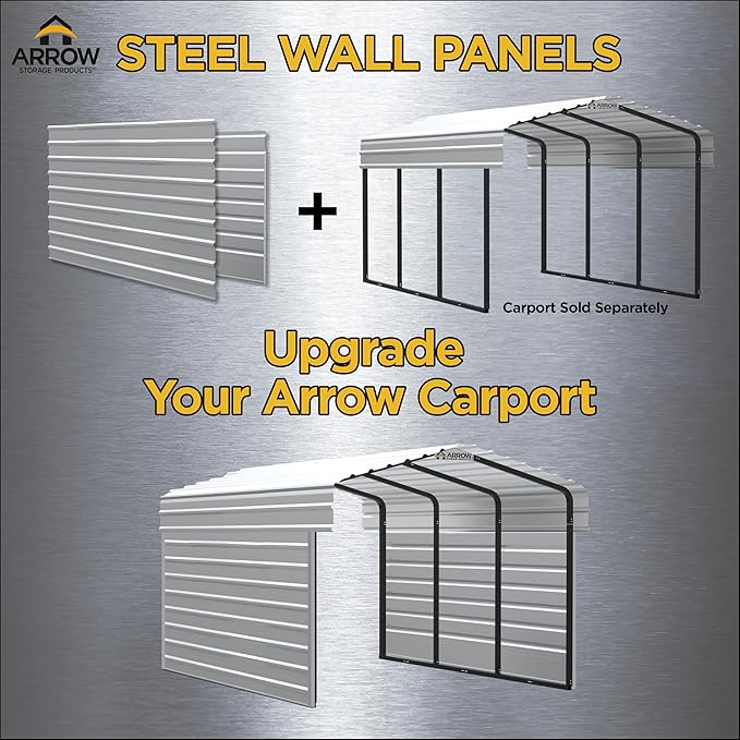 Arrow 15' x 9' Two-Sided Carport Enclosure Wall Kit for 7' or 9' Carports, Heavy-Duty Galvanized Steel Carport Enclosure Panel, 2 Walls, Charcoal