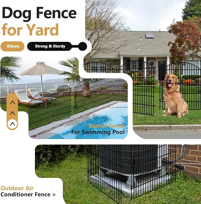 10 Panels Garden Fence Animal Barrier with Lock, 33in (H) x 24ft (L) Dog Fences Outdoor for Yard No Dig Rustproof Decorative Tall Metal Panel Border Rabbits Temporary Ground Stakes Fencing