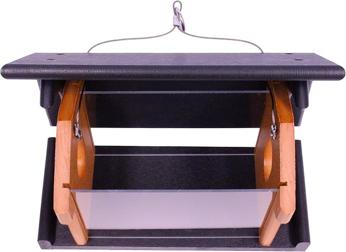 Bluebird Feeder - Poly Lumber - Hanging Blue Bird Feeder for Mealworms (Black and Cedar)