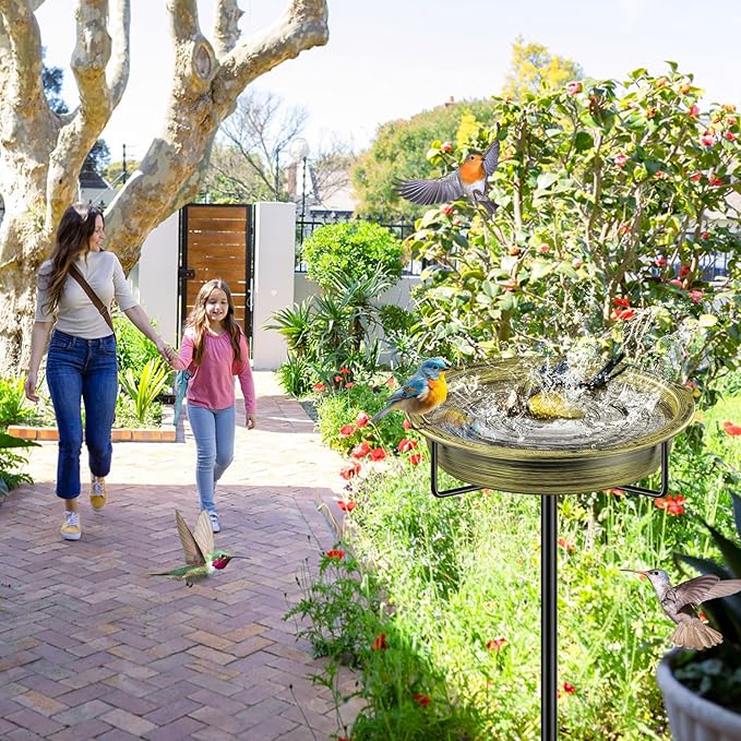 Freestanding Birdbaths Bowl Outdoor, Standing Garden Bird Bath Bird Feeder Bowl, Detachable Decoration Spa Birdfeeder for Garden Patio Yard Lawn (Retro Gold)