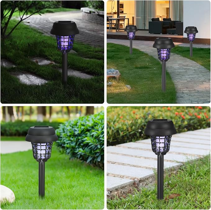2026 Solar Bug Zapper Outdoor Waterproof,4 Pack Mosquito Zapper Repellent Outdoor Patio,Auto On/Off Purple or White Light,Solar Powered Gnat Insect Bug Zappers for Yard Garden Backyard Pathway