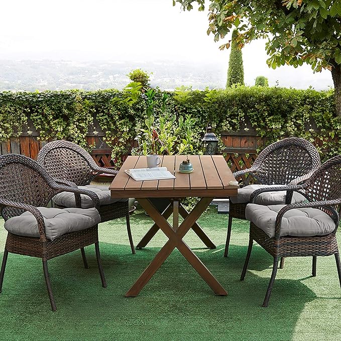 Sweet Home Collection Patio Cushions Outdoor Chair Pads Premium Comfortable Thick Fiber Fill Tufted 19" x 19" Seat Cover, 4 Count (Pack of 1), Silver