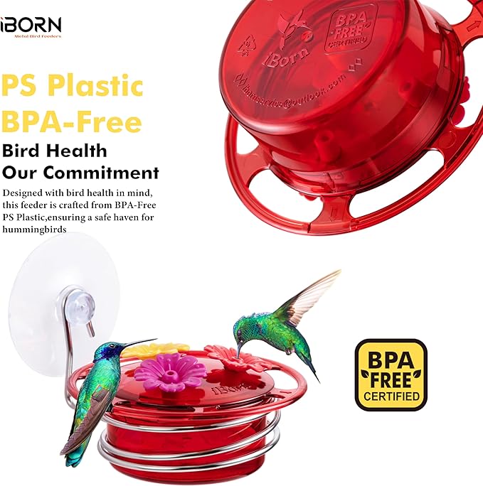 iBorn Window Hummingbird Feeder Mini Hummingbird Feeders for Outdoors, 3OZ Humming Bird Feeder with Strong Suction Cup, 3 Feeding Ports & Stainless Steel Base, 3 Set