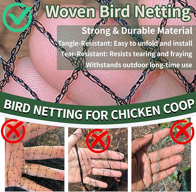25x50ft Bird Netting for Chicken Coop 1 inch Mesh Heavy Duty Chicken Netting Animal Barrier, Poultry Netting Roof Cover for Chicken Run, Bird Net for Fruit Tree Against Birds Squirrels Rabbits