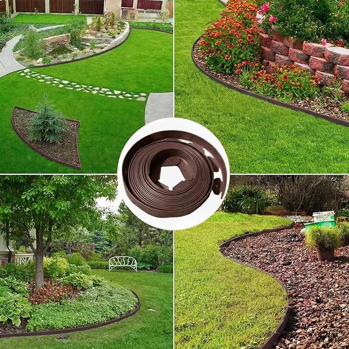 Landscape Edging, 3IN Tall Garden Edging Borders,Flexible Lawn Edging Border Kit,Mini Plastic Fence for Yard Flowerbeds,Grass (Brown, 3 in x 49 FT)