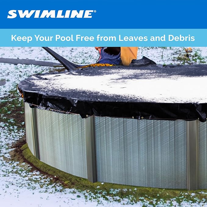 SWIMLINE HYDROTOOLS Super Guard Heavy Duty Pool Cover For Above Ground Swimming Pools |31 FT Cover | Blue / Black | Winch & Cable Included | UV Protected For 28 FT Round Pools | PCO831