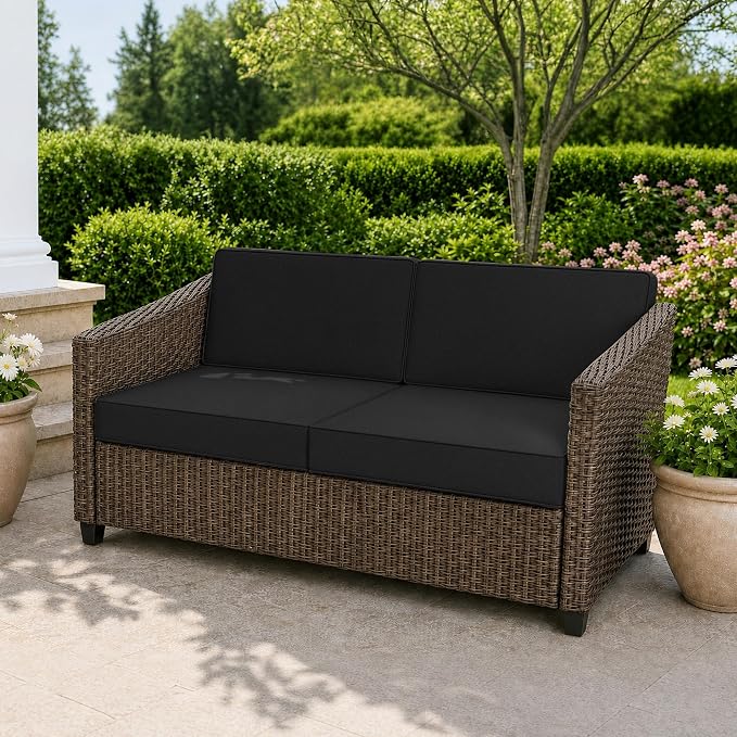 Outdoor Furniture Cushions 25.6x25.6 Inch, Deep Seat Patio Couch Cushions Replacement for Sectional Conversation Set Sofa Loveseat, Water Resistant, Removable Cover, Set of 2, Black