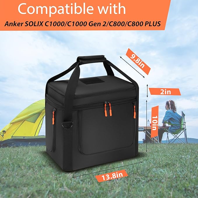 Carrying Case Compatible with Anker SOLIX C1000/C1000 Gen 2/C800/C800 Plus, Portable Power Station Bag with Shoulder Strap, Portable Generator Cover Compatible for Outside (Black, without wheels)