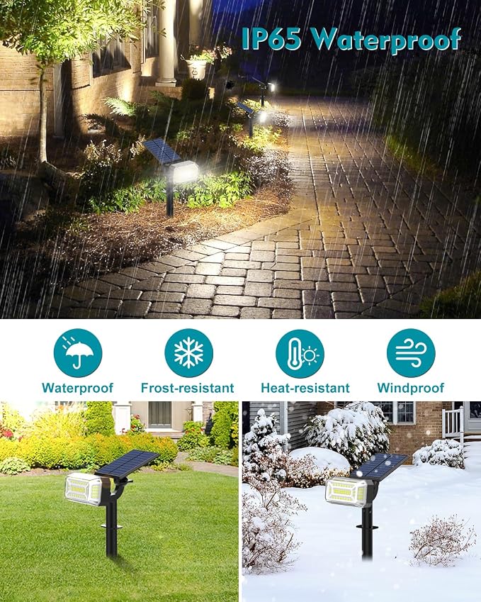 Solar Spot Lights Outdoor Waterproof IP65, [102 LEDs /6 Pack] Solar Spotlights with Adjustable Light & Panel, 4 Modes Landscape Flood Powered Lights for Outside Yard Garden Pathway(Cool White)