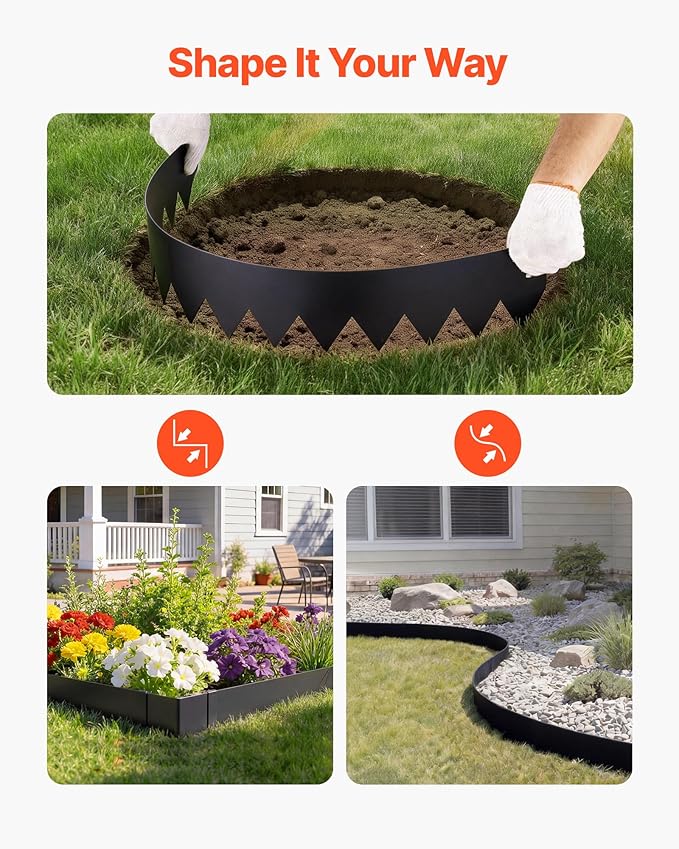 VEVOR Galvanized Steel Landscape Edging, 6-Pack 40 x 6 Inch Metal Edging for Landscaping with 6 Mounting Clips, Bendable Metal Garden Edge Border for Flower Bed, Yard Pathway, Black