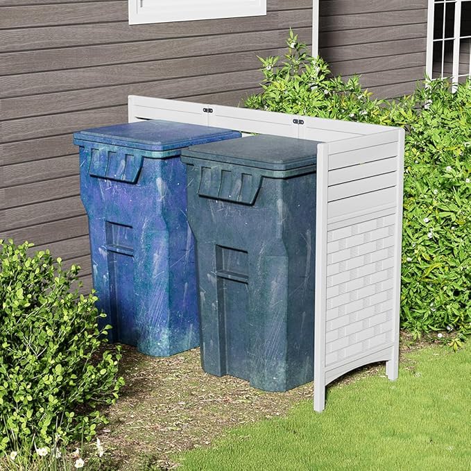 KINYING Air Conditioner Fence Privacy Screen,4 Panels Pool Equipment Trash Can Enclosure Screen for Outdoor,Resin Fence Panels Kit,45" (H) x 22" (W) Per Panel, White