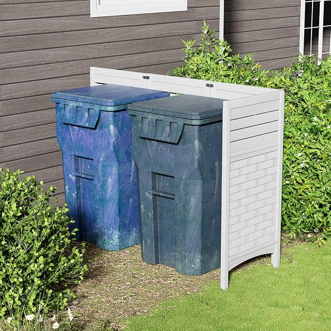 KINYING Air Conditioner Fence Privacy Screen,2 Panels Pool Equipment Trash Can Enclosure Screen for Outdoor,Resin Fence Panels Kit,45" (H) x 22" (W) Per Panel, White