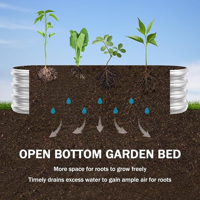 RAYKEEP 2pcs 8x2x1FT Raised Garden Beds Outdoor Kit, Galvanized Oval Planter Box, Metal Bottomless Elevated Garden Boxes Set for Planting Vegetables, Fruits, Flowers, Silver