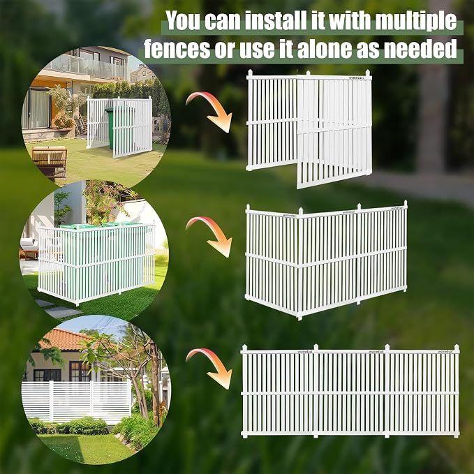 Air Conditioner Fence 3 Panels, 36" W x 45" H Outdoor Trash Can Fence, Easy Assembly Decorative Privacy Screen for AC Units & Pool Equipment