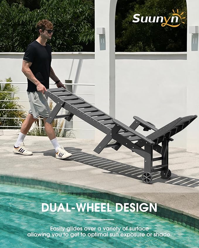 Lounge Chair Outdoor Set of 4 with Wheels, Adjustable 5-Position Chaise Lounge Outdoor, Patio Lounge Chair for Poolside Backyard, Dark Grey