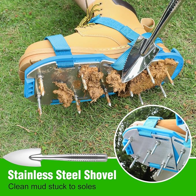 Lawn Aerator Shoes for Grass - Pre-Assembled Grass Aerator Shoes for Lawn - Soil Yard Aerator Tool for Aerating Patio Garden, Blue, Small Size