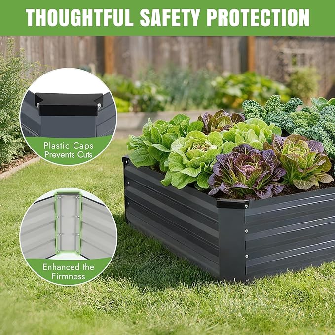 INNO STAGE Galvanized Raised Garden Bed Kits, 6x3x1ft Metal Raised Garden Beds Outdoor, Steel Raised Planter Bed with Gloves for Vegetables & Flowers Patio Ground Planter Box(Grey, 2PCS)