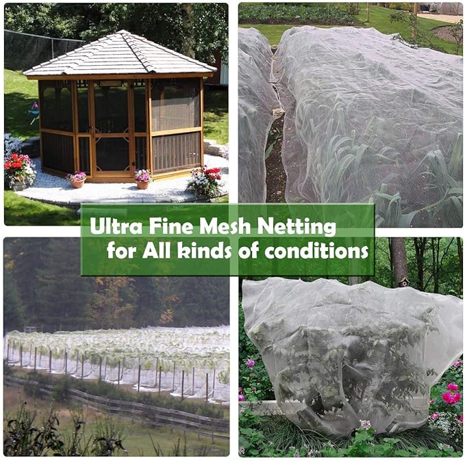 Garden Barrier Netting, Plant Covers 10x10Ft Ultra Fine Mesh Netting Protect for Vegetable Plants Fruits Flowers Crops Greenhouse Row Covers Raised Bed Barrier Screen Birds Animals Protection Net