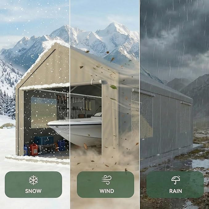 COBIZI Carport 10x20FT Heavy Duty Portable Garage, 3.0 Powder Coated Frame(Better Than Galvanized), Waterproof Shelter with Removable Sidewalls & Windows, Built-in Sandbags, for Car/Boat/SUV, Gray