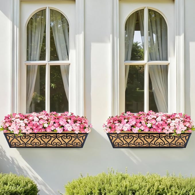 2 Pack 30 Inch Deck Railing Planter Box - Window Boxes Planters with Adjustable Brackets Coco Liners Balcony Planters Railing Hanging for Window Flower Boxes Outdoor Garden Decor