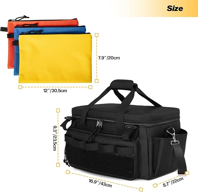 Rexmica 17-Inch Tool Bag with 3 Tool Pouches, Tool Storage Organizer for Men with Anti-friction and Padded Bottom, Tactical Range Bag, Multi-functional Work Bag for Repairman, Electrician, Carpenter