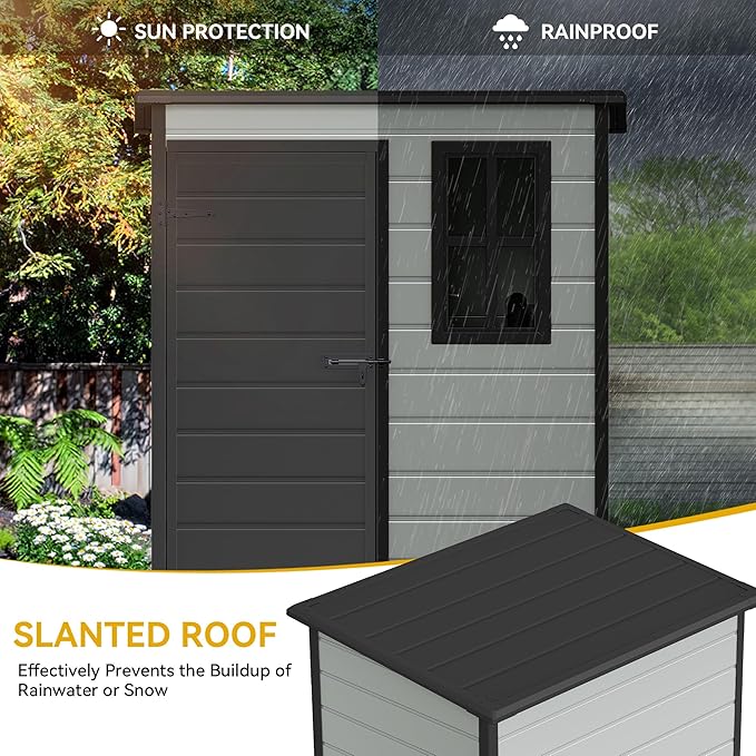 DWVO 5x3 FT Outdoor Storage Shed with Reinforced Floor, All-Weather Resin Storage Shed with Lockable Door & Window, Waterproof Plastic Tool Storage for Garden, Backyard, Patio, Lawn,Blue-Gray+Black