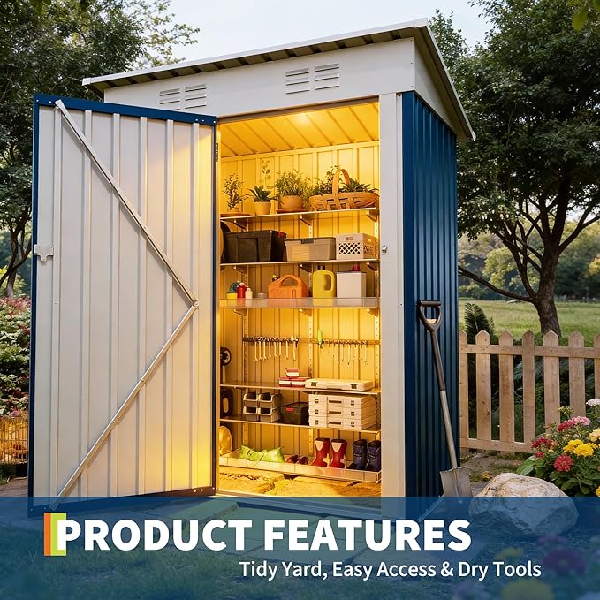 5x3 ft Outdoor Storage Shed & Tool Shed, Metal Garden Shed with Sloping Roof and Lockable Door, Compact Utility Shed for Backyard, Patio, Garden Storage, Blue