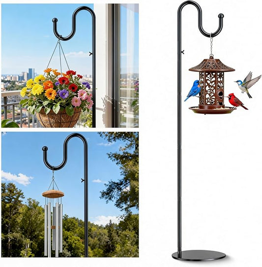 76" Shepherds Hook Stand for Indoor & Outdoor, Heavy Duty Adjustable Plant Hanger with Weighted Base, Bird Feeder Pole for Hanging Plants, Lanterns, Wind Chimes & Wreath