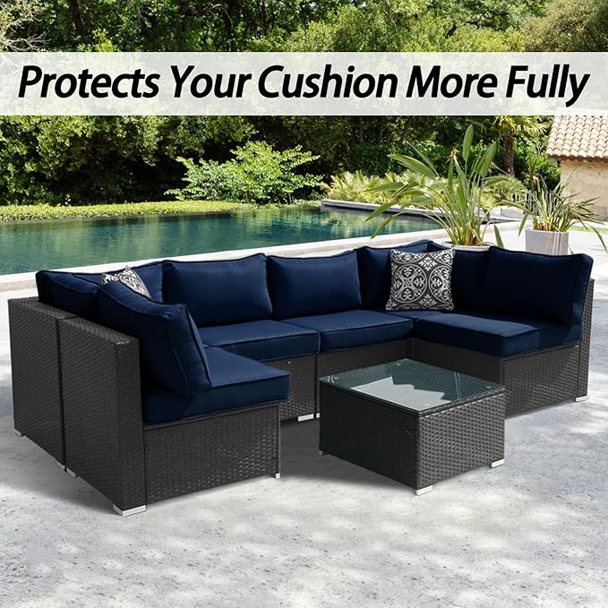 Cushion Covers Replacement 14 Pcs for 7 Pcs Outdoor Modular Sectional Set, Splashproof Inelastic Covers with Zippers, Max Compatible 25.6x25.6x4inch Patio Cushion,Only Covers
