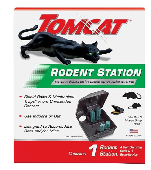 Tomcat Rodent Station, Includes 1 Rodent Station with 4 Bait-Securing Rods and 1 Security Key - Fits Rat or Mouse Sized Traps (Baits & Traps Sold Separately), Use Indoors or Outdoors