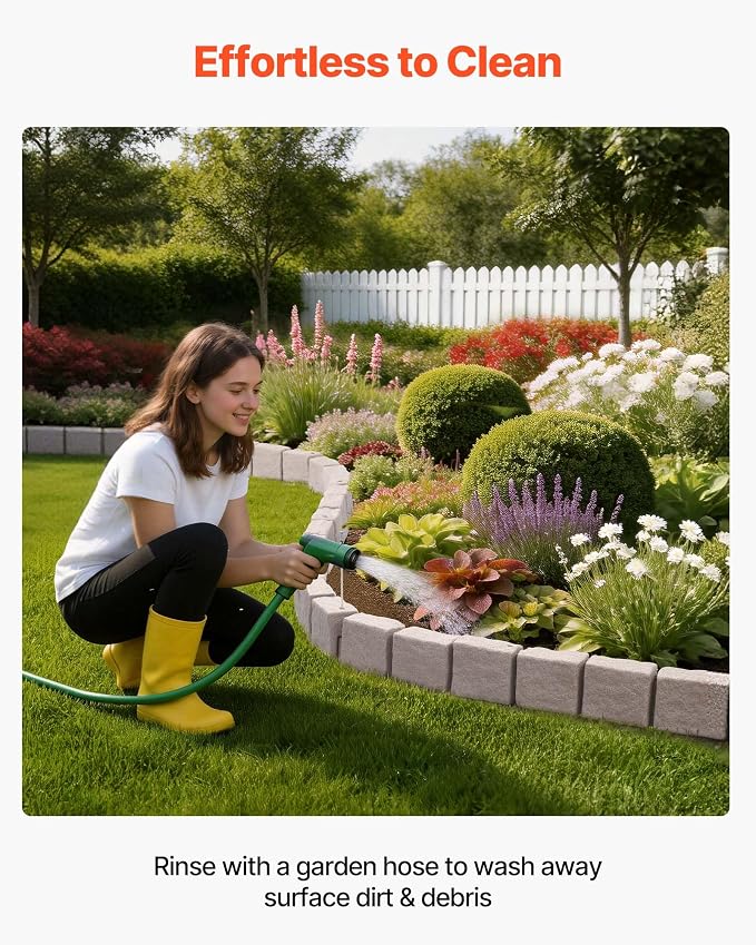 VEVOR Faux Stone Landscape Edging, 15.5 ft Kit, No Dig Garden Edging Border, Blocks for Lawn, Flower Beds, Yards, 4 Pack Each Section Has 6 Bricks 46.85"L x 3.94"W x 6.1"H, 9 Spikes & End Cap, Beige