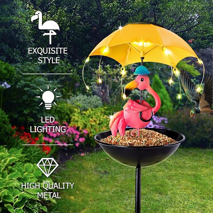 Solar-Powered Bird Feeder with LED Flamingo Light - Vibrant Garden Decor, Weatherproof Fun Feeding Device (Flamingo)