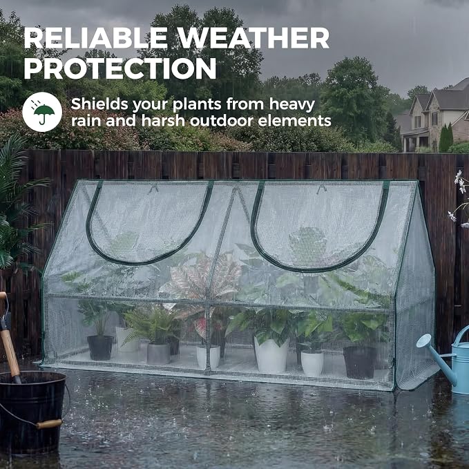 Gentingbro 71“Lx36 Wx34 H Mini Greenhouses Outdoors with Zippered Doors & Roll-up Windows Portable Quick-Setup Small Green House Waterproof UV Protected PE Cover Shelter for Garden Plants
